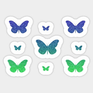 Bright Blue Green Faux Glitter Butterflies Sticker